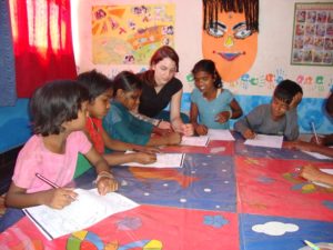 Drawing and painting by Kids in India with volunteers